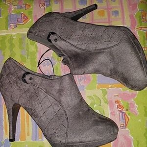 Charcoal Brown Faux Suede Booties
